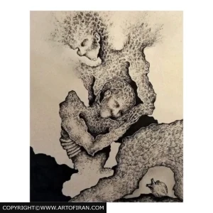 نقاشی دست‌نویس خودکار «وداع» اثر الهه هادی – ابعاد ۴۰×۳۰ – فروشگاه هنر ایران