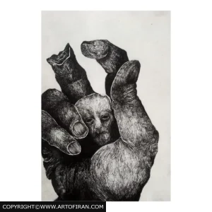 نقاشی دست‌نویس راپید «مراقبتی که بوی اسارت می‌دهد» اثر الهه هادی – ابعاد ۲۵×۲۵ – فروشگاه هنر ایران