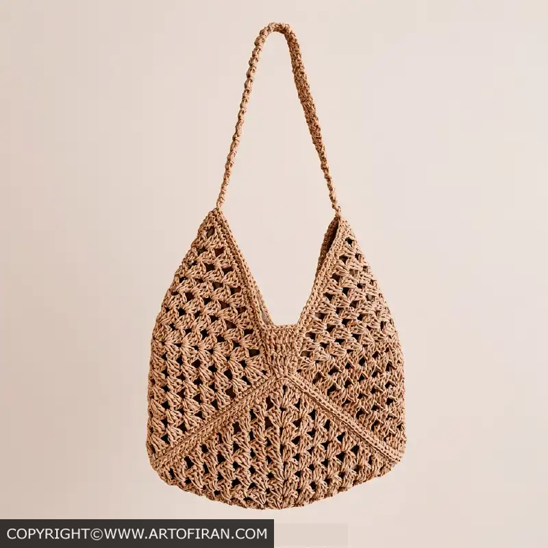کیف-شش-ضلعی-ساحلی-دستبافت-قلاب-بافی-رافیا-خانه-هنر-میگل-کد-2233-1