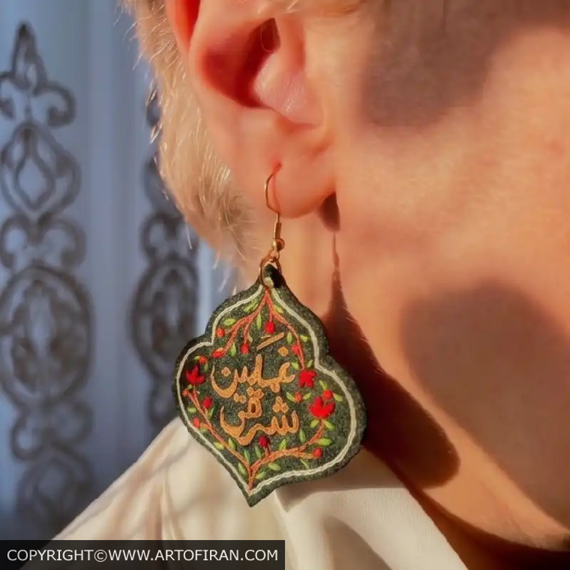 گوشواره دستدوز شرقی غمگین با گلدوزی نخ دمسه - تصویر 3